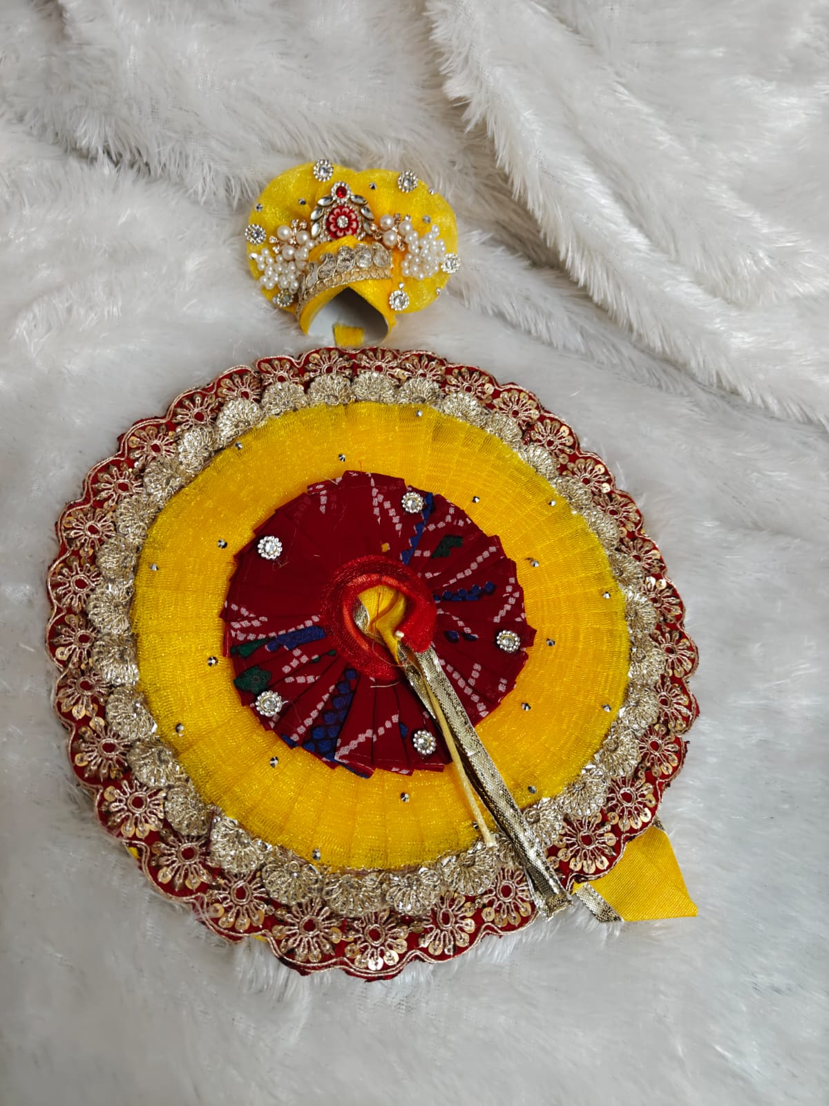 Red & Yellow Combination Thakur Ji Pohak With Jaipuri Print